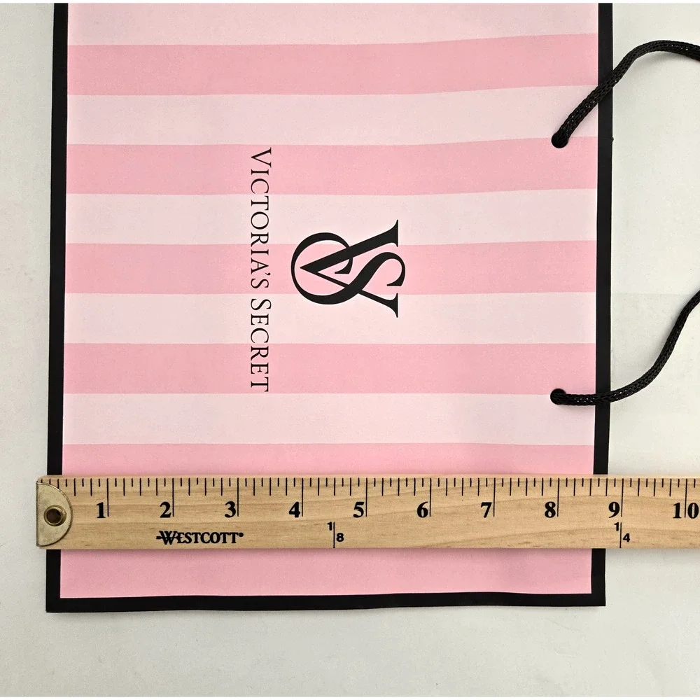 Victorias Secret Paper Shopping Gift Bag With Tissue Pink Black Glossy 11